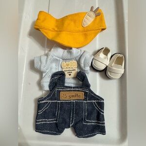 Labubu Hat and Denim Overalls Outfit Set with shoes